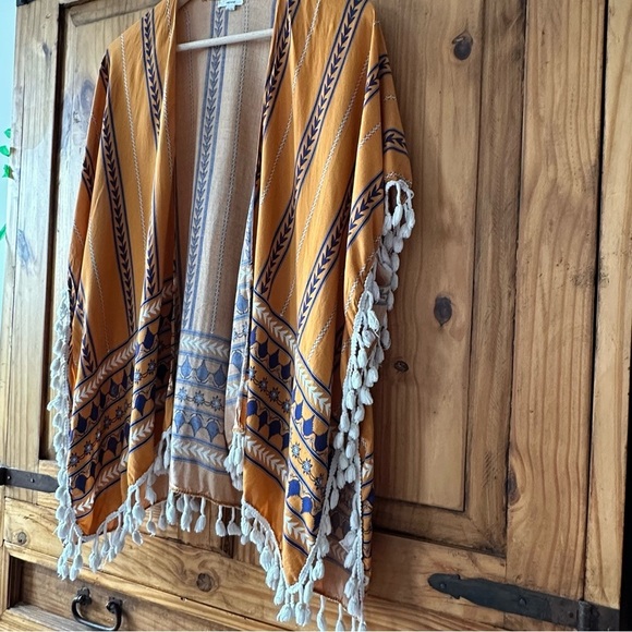 Ardene Kimono Golden Hour Mustard Yellow Navy Blue White - One Size - Picture 3 of 12